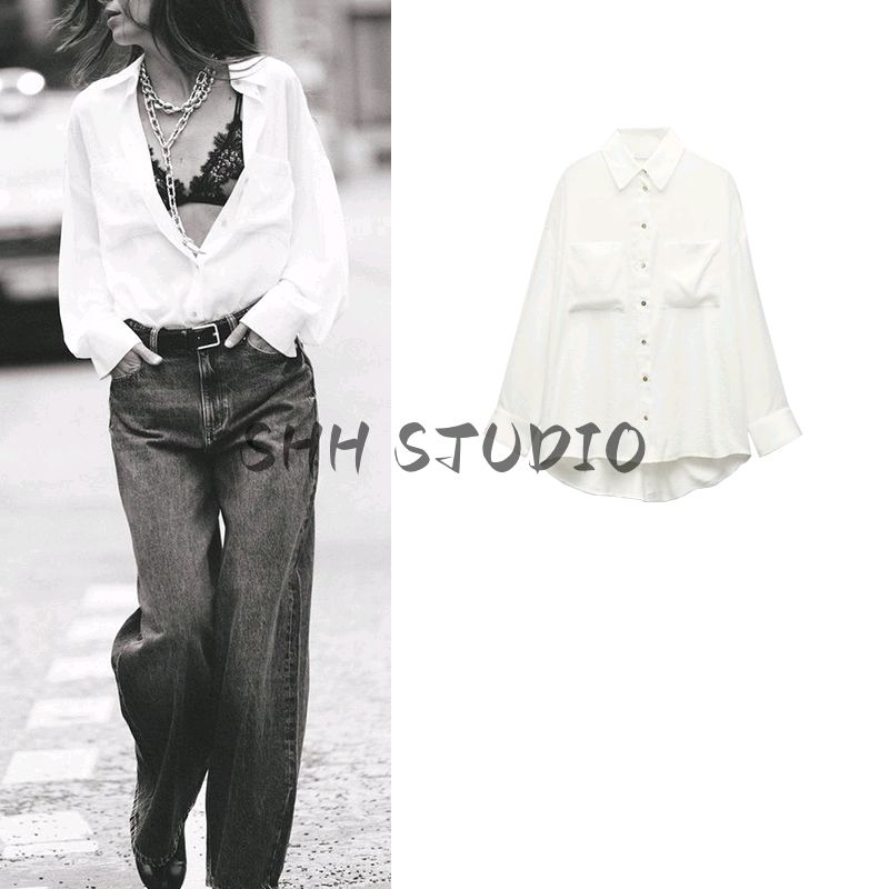 Spring New Women's Clothing Easiest for Match Casual Single-Breasted Long Sleeve Lapel Loose Shirt Top 8495866