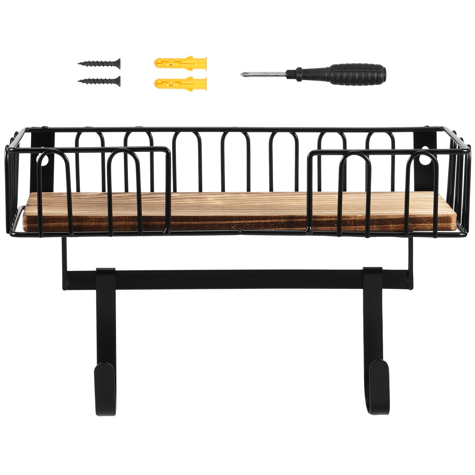 

Vintage Ironing Board Hanger T Shaped Wall Mount Ironing Board Holder with Wood Storage Base Load Bearing with Removable Hooks