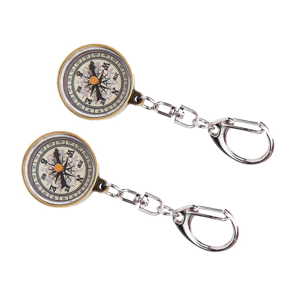 2PCS Vintage Portable Zinc Alloy Compact Pocket Compass Keychain for Outdoor Navigation Tools