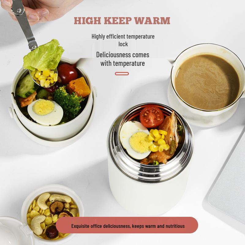 304 Stainless Steel Double-Layer Vacuum Insulated Thermal Flask and Lunch Box, 1050ML