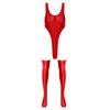 Women's Shiny Glossy Bodystocking Sleeveless Bodysuit Catsuit Bodycon Dress with Stockings