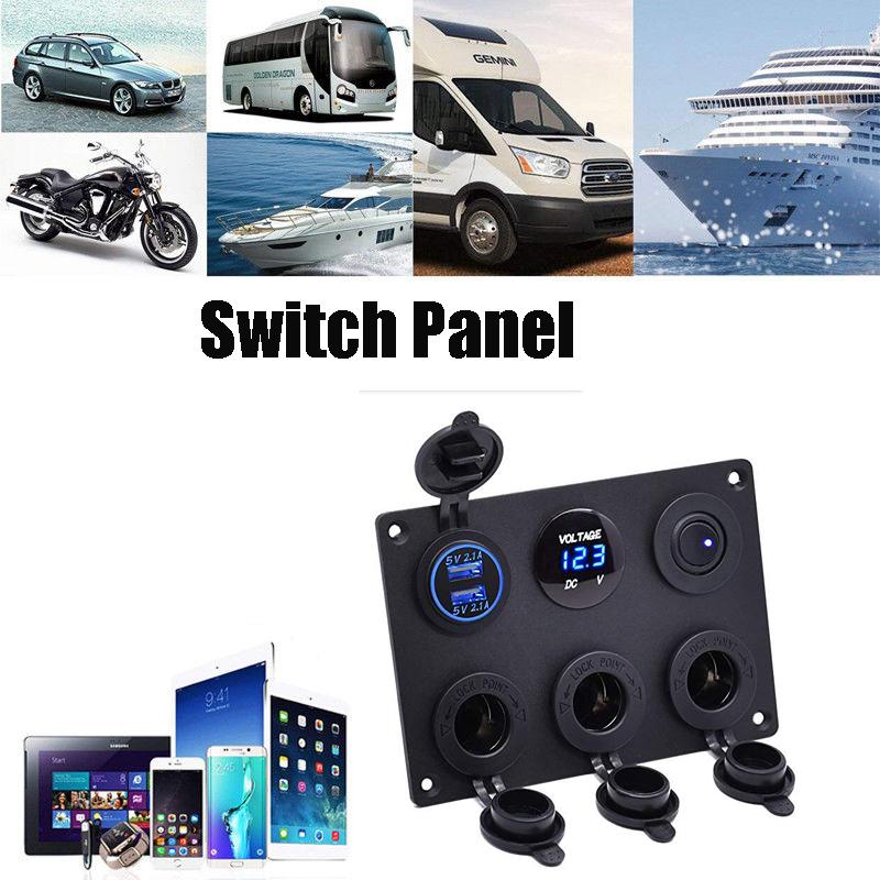 Red/Blue/Green Control Panel Switch Multi-function Car Boat Marine W/ Dual USB Charger Rocker 12-24V For Car Boat Rv