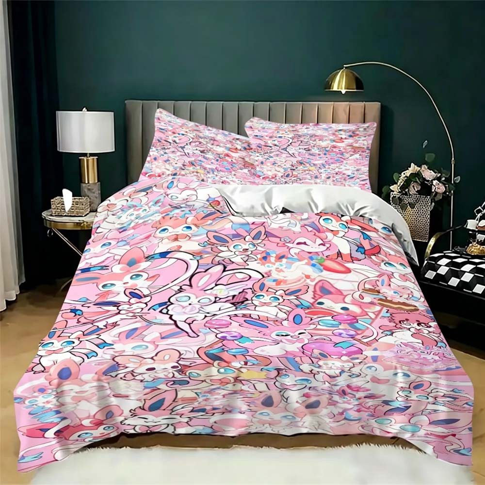 Cartoon Sylveon Duvet Cover Pillowcase Elves Bedding Set Adult Boy Girl Bedroom Decoration Children Single Double Large Size
