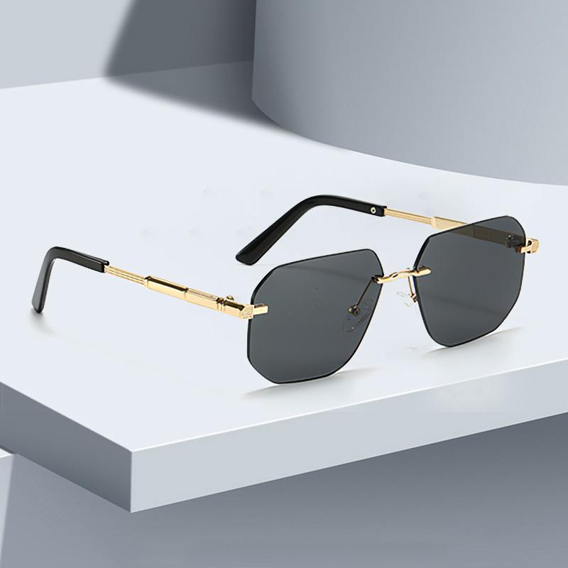 Vintage Sunglasses For Women Frameless Gradient Lenses Modern Fashionable Glasses Metallic Texture Lightweight Simple Design