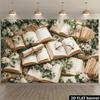2D Vintage Open Book & Floral Wall Tapestry, Aesthetic Reading Nook Backdrop for Home Decor