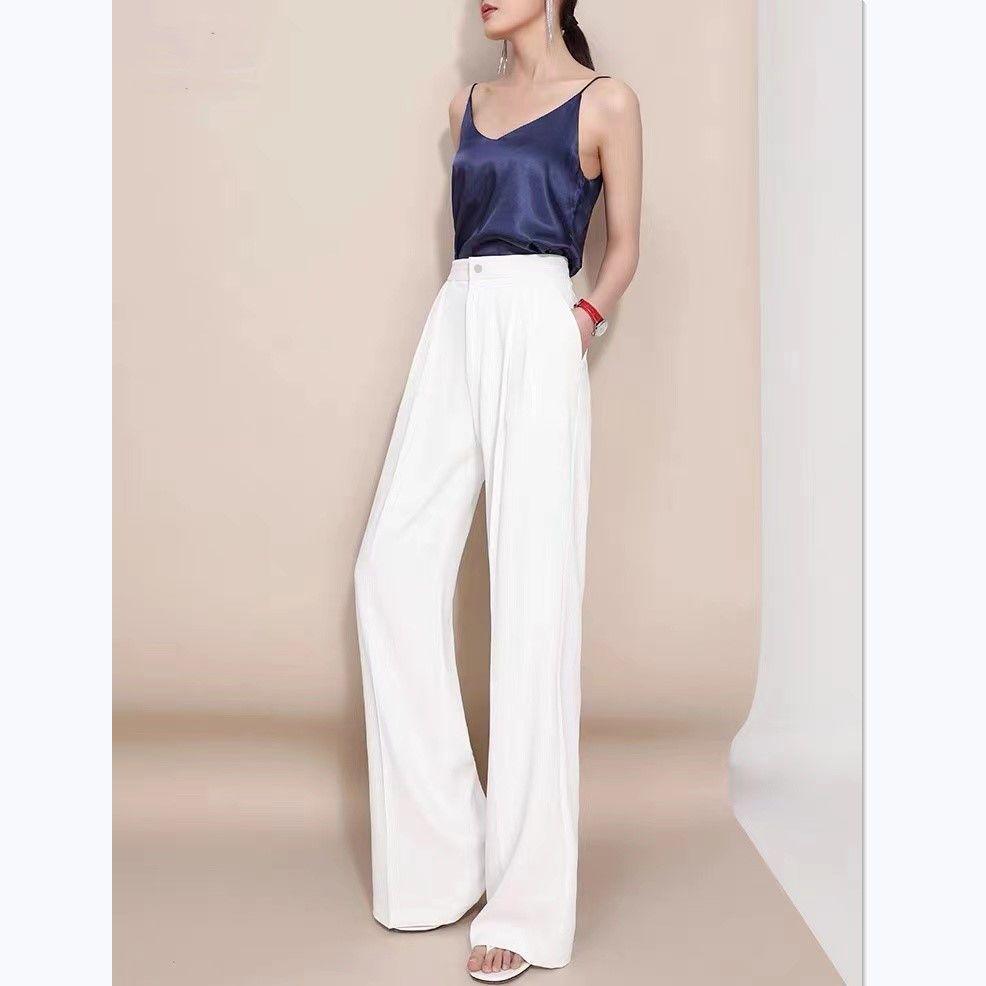 Women's Slimming Satin Wide-Leg Pants – Versatile Black Silk Acetate Draping Long Pants