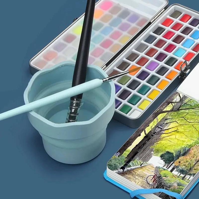Silicone Watercolor Paint Washing Bucket Portable Scalable Telescopic Cup Folding Brush Washer Collapsible Paint Brush Cleaner