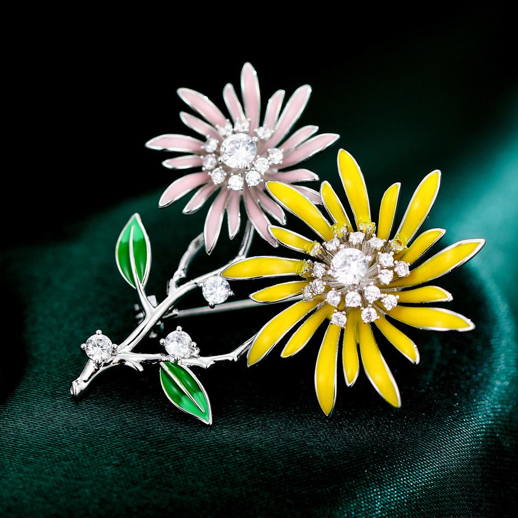 1 broșă strălucitoare cu două capete de floarea-soarelui pentru ace de plante neutre feminine disponibile pentru cadouri casual pentru accesorii de petrecere