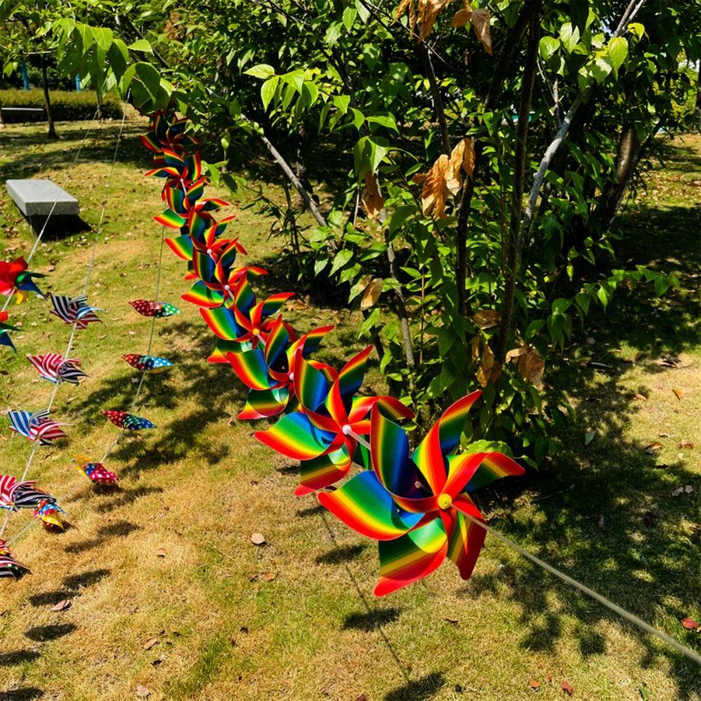 10pcs Handmade Striped Circular Wire Rope Windmill Colorful Suspension Windmill Yard and Garden