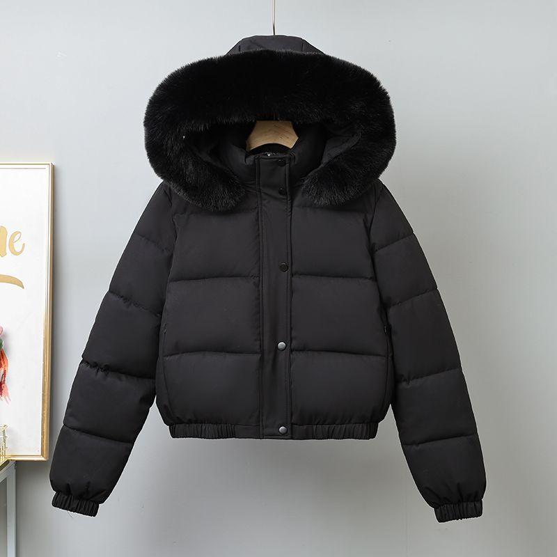 Detachable Hat, Big Fur Collar and Velvet Short Short Jacket, Bread Jacket, Women's Cotton-padded Jacket This Winter, Cotton-padded Jacket
