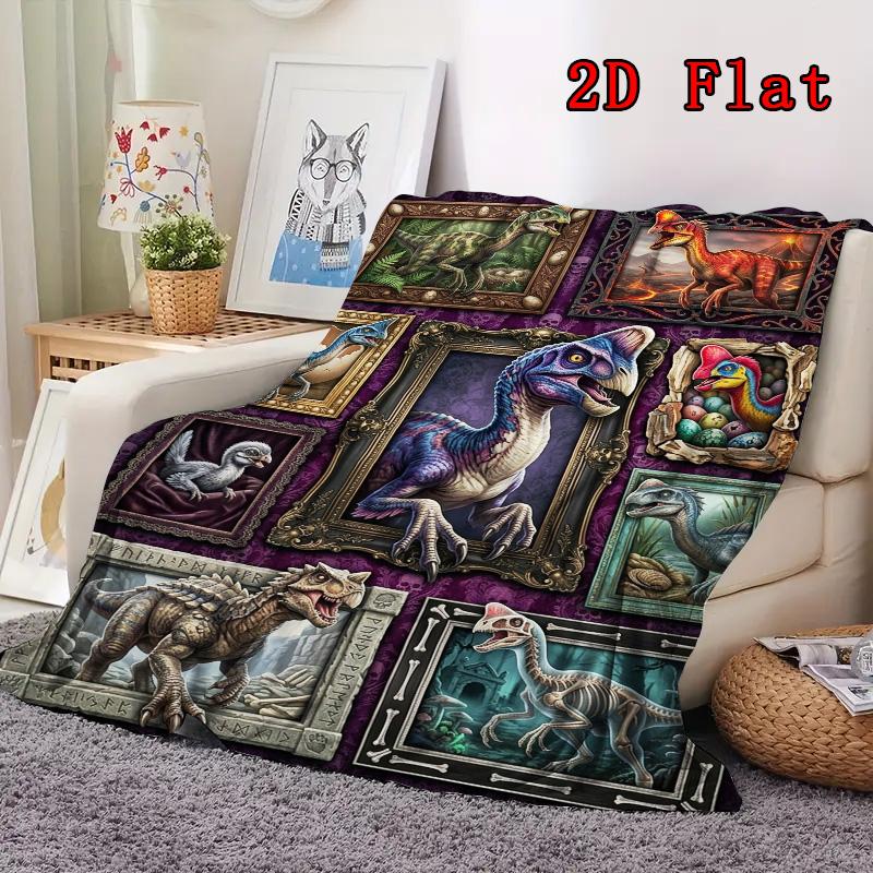 Prehistoric Dinosaurs 2D Flat Pattern Flannel Blanket, High quality All Seasons, Home Decor, Warmth and Comfort, Perfect for Christmas Gifts.
