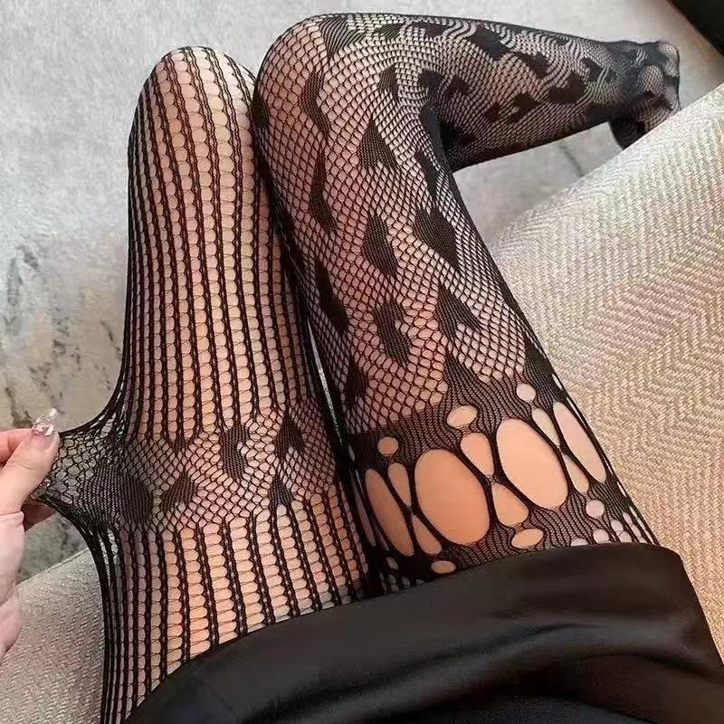 Sexy AB nohy Punčochy Lolita Asymetrické Černé Punčochové kalhoty Y2K Ženy Tenké Tenké Snadno Roztrhat Ženské Legíny Dlouhé Ponožky
