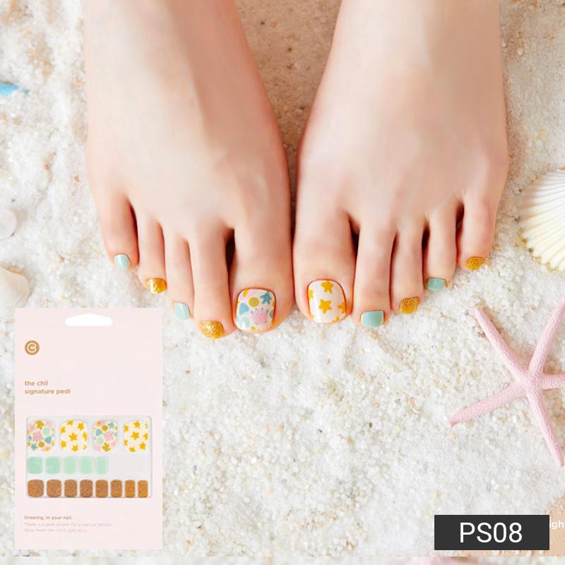 Tropical Escape Pediküre Nagelsticker - 37 selbstklebende Spitzen, tropische Frucht- und Meeresmotive, schnelle 5-Minuten-Pediküre