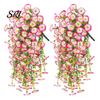 Water-free Flower Decor Artificial Flowers for Outdoor, Fake Hanging Morning Glory with Eucalyptus Leaves, UV No Maintenance Resistant Faux
