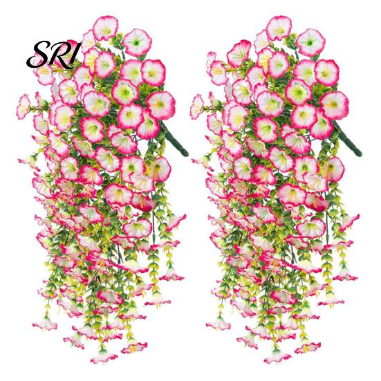 Water-free Flower Decor Artificial Flowers for Outdoor, Fake Hanging Morning Glory with Eucalyptus Leaves, UV No Maintenance Resistant Faux