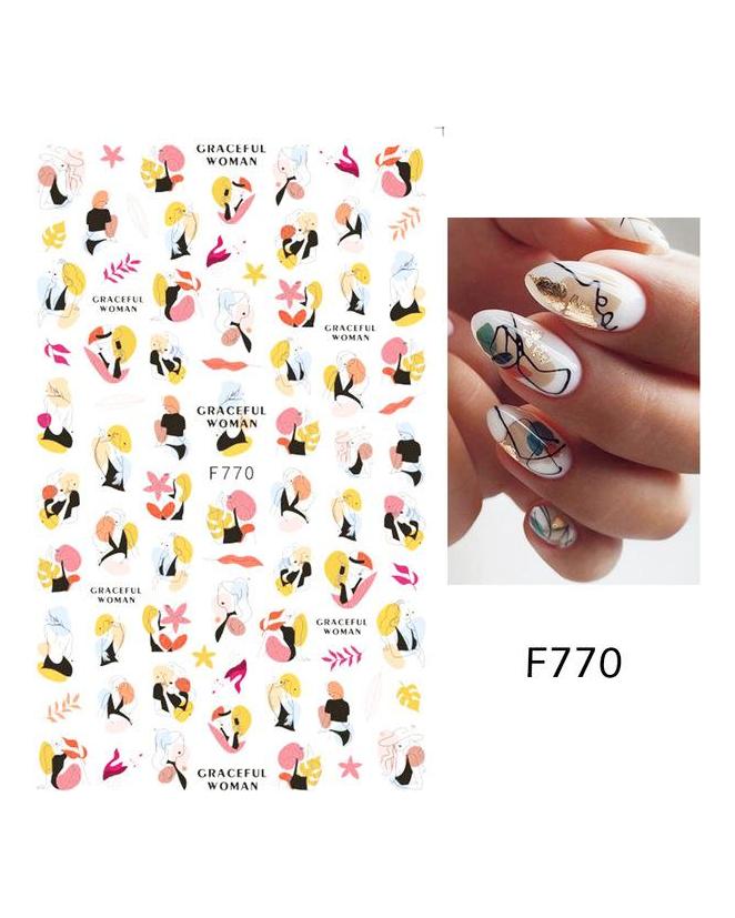 Autocollants 3D pour Nail Art, lignes ondulées abstraites colorées, décalcomanies à fleurs et feuilles florales, décoration d'ongles