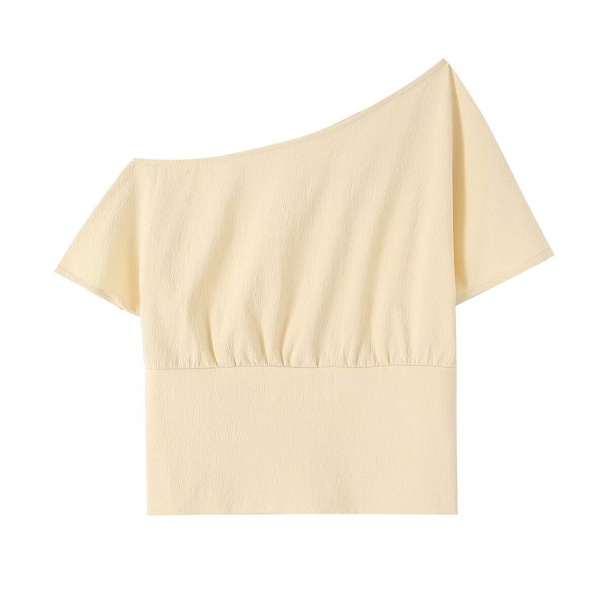 European and American style, new women s clothing, fashionable and versatile, asymmetrical textured top, textured long pants S