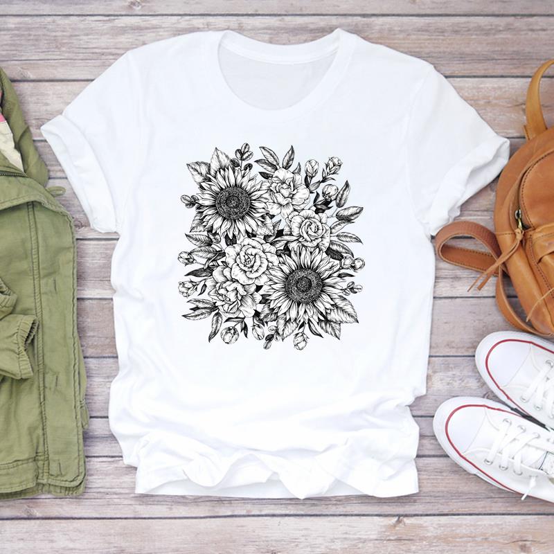 Tee Top Fashion T Shirt Clothing 90s Sweet Style Watercolor Lovely Style Casual Short Sleeve Women Print Lady Female Graphic T-shirt