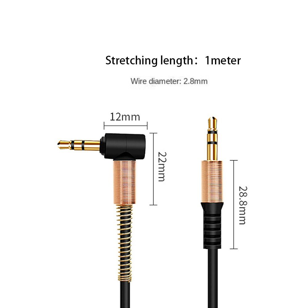 Black Aux Cable Spring Retractable 3.5MM To 3.5MM Jack Speaker Wire Line Connector Type C Audio Cable for Mobile Phone