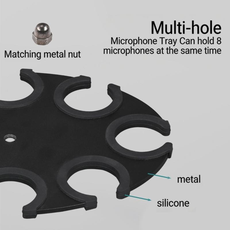 Desktop Microphone Stand Holder With 8 Slots For Secure Storage And Easy Organization Of Multiple Mics
