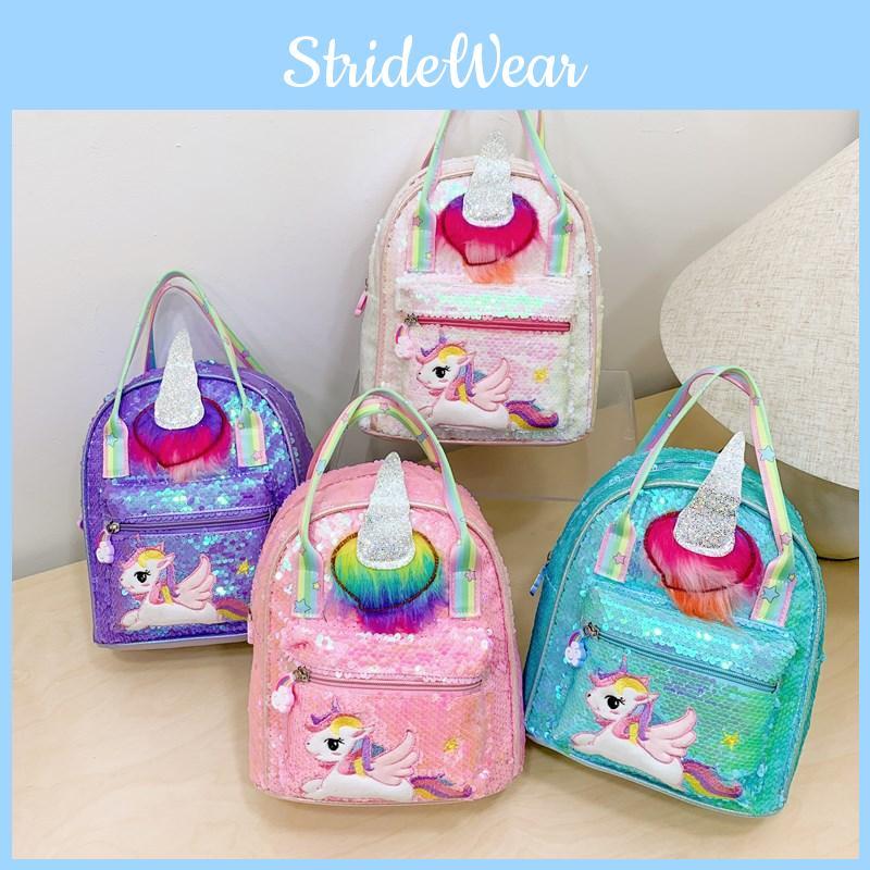Pattern Colorful Unicorn With Sequins Children Backpack Kindergarten For