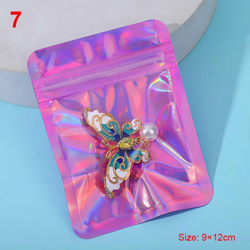 50pcs Jewelry Earring Self Sealing Bag Iridescent Laser Pouches Resealable Storage Bag