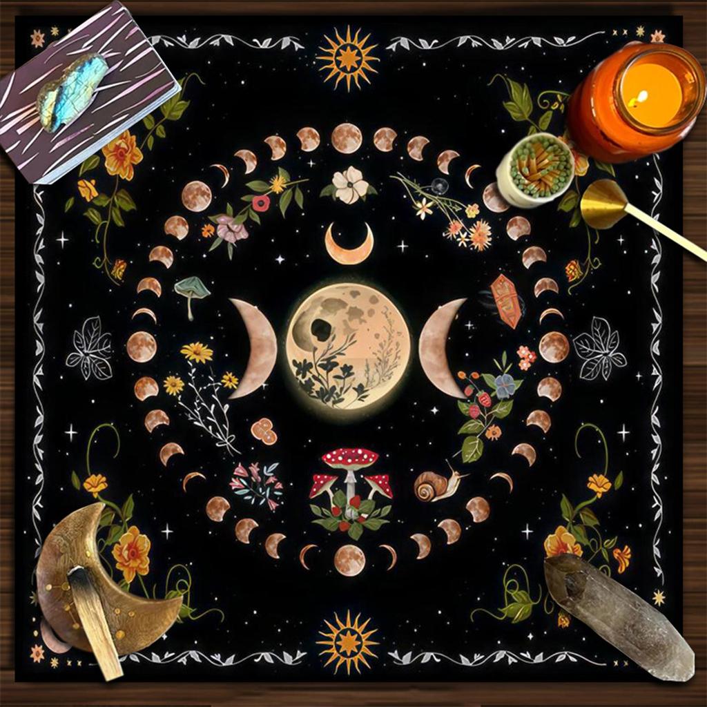 Tovaglia Tarot Tovaglia Altari Fasi Lunari Fiore Astrologia Tovaglia Tappeto per Carte Divinatorie Arazzo Decorazione Murale