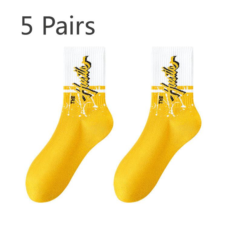 5 Pairs of Men's New Autumn Deodorizing Sports Basketball Drum Pure Cotton Socks