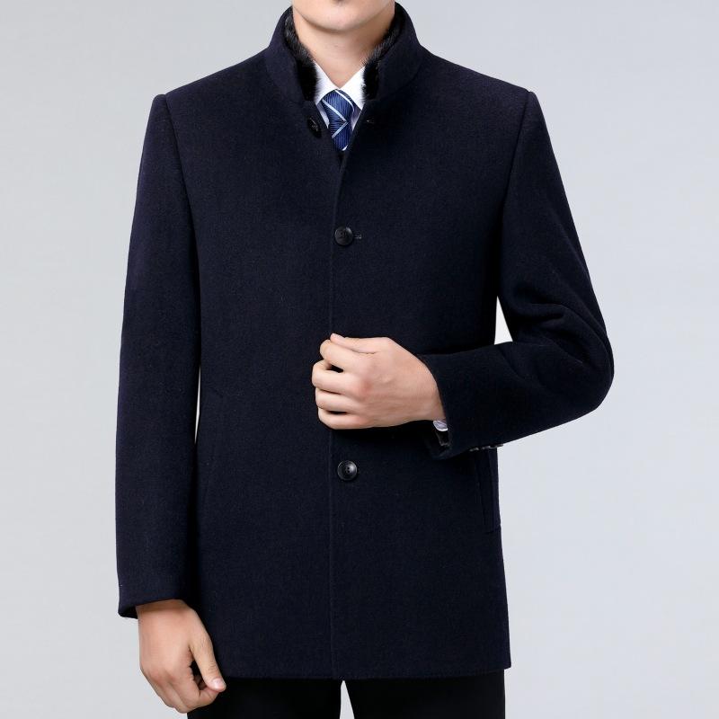 

Мужское кашемировое пальто с воротником из норки, зимнее, для среднего возраста, воротник-стойка, двусторонний шерстяной пуховик 195