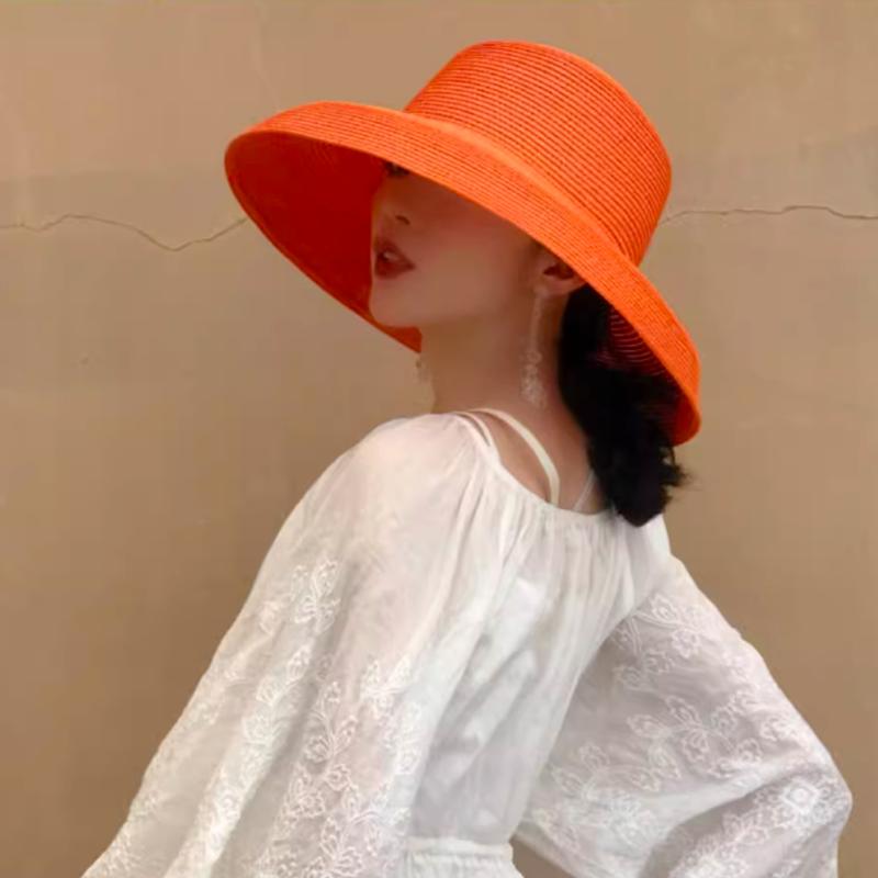 Sommer Hepburn Stil Vintage Design Großes Schirmstrohhut Damen Mädchen Einfarbige Strandurlaub Großer Sonnenschutz Gorra