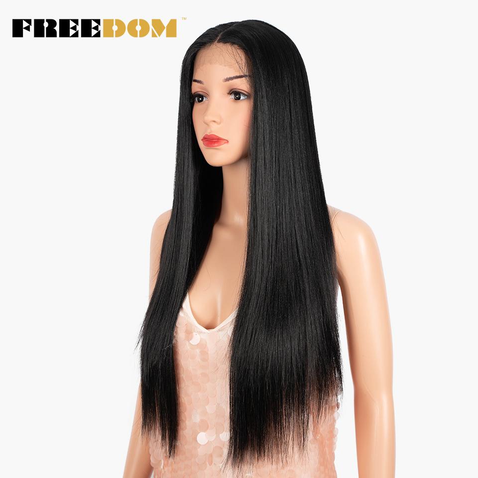 FREEDOM Synthetic Lace Front Wigs For Women Ombre Brown Blonde Wig Straight Lace Wig 28 Inch Heat Resistant Fantasy Cosplay Wigs