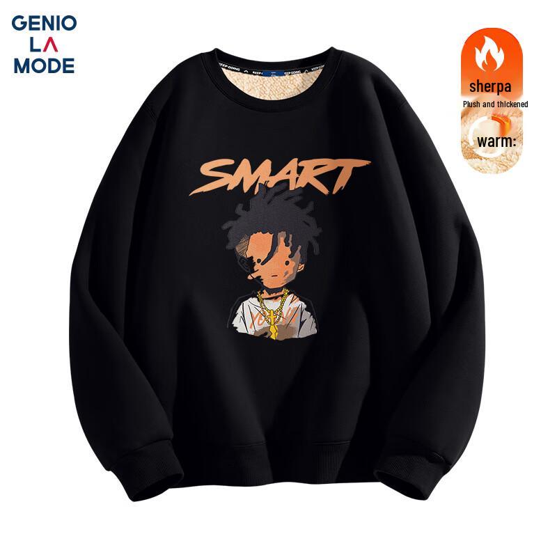 GENIOLAMODE Men s Fleece-Lined Round Neck Casual Sweatshirt M