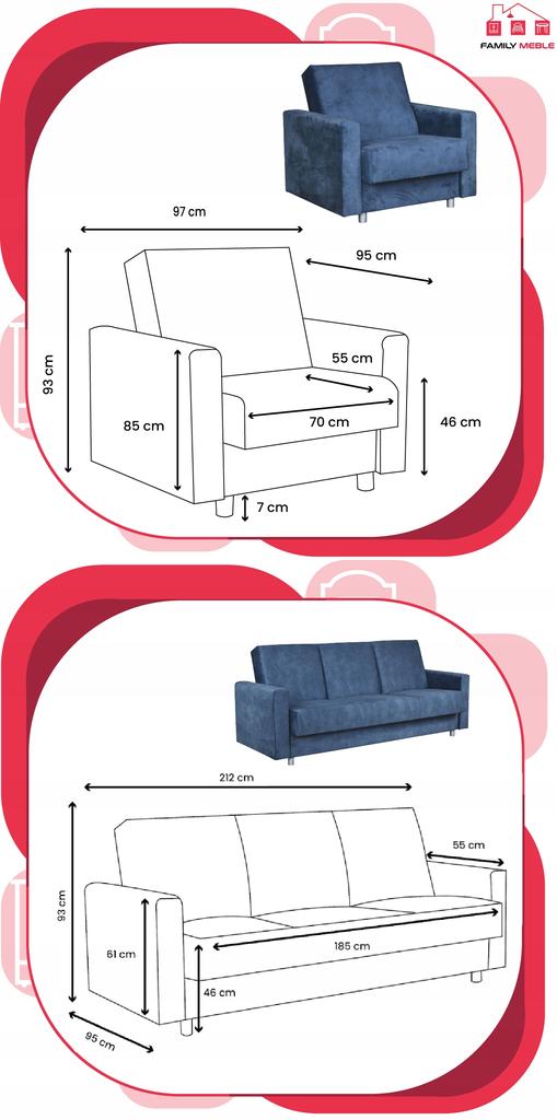 Entspannungsmöbelset Alicja Ausklappsofa Sofa Sessel Family Möbel Marineblau