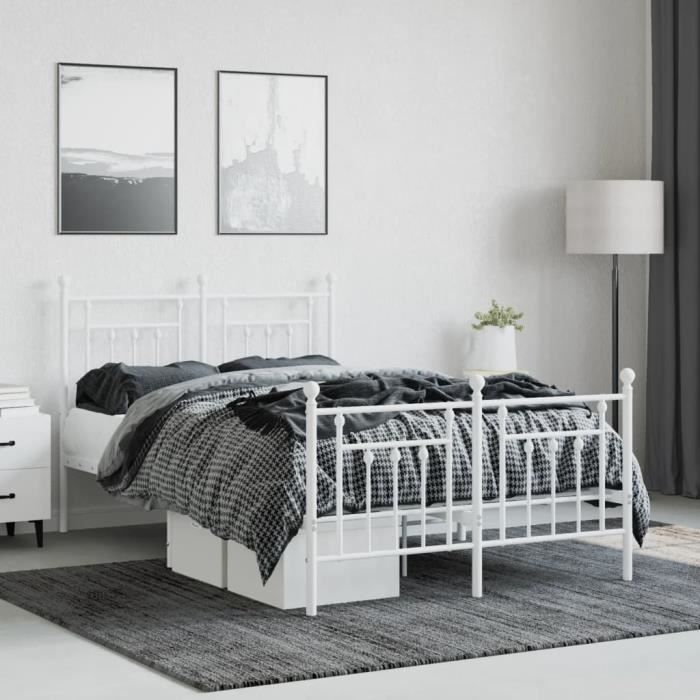 VidaXL Cadre de lit métal avec tête de lit-pied de lit blanc 120x200cm 353602