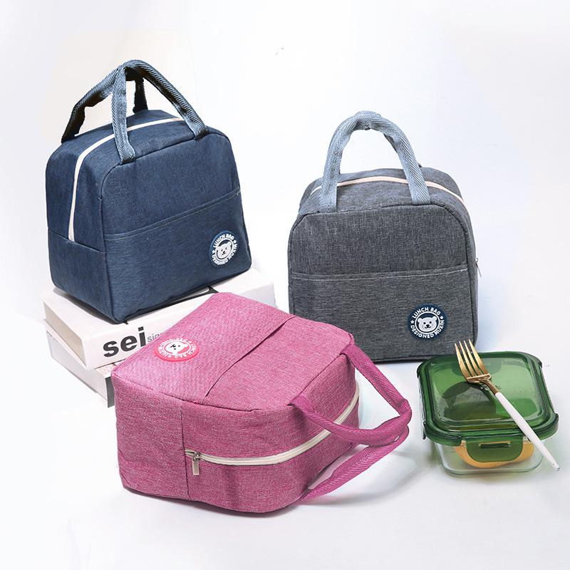 Bento Bag with Aluminum Foil Simple Insulated Lunch Box Bag Oxford Cloth Large Capacity Thick Hand-held Bento Bag Lunch Bag