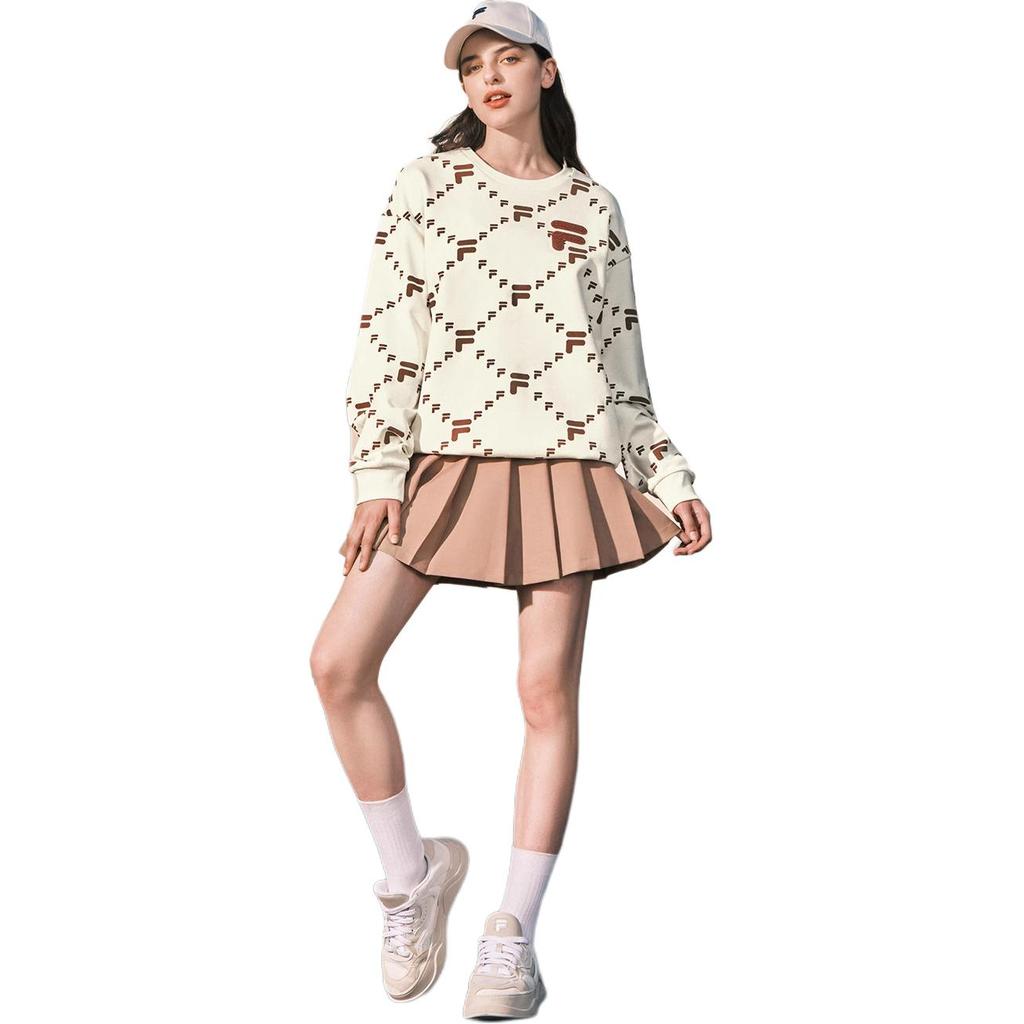 Fila Fusion Logo Print Crewneck Sweatshirt Unisex Sweatshirt Antique-White T11U316203FIV