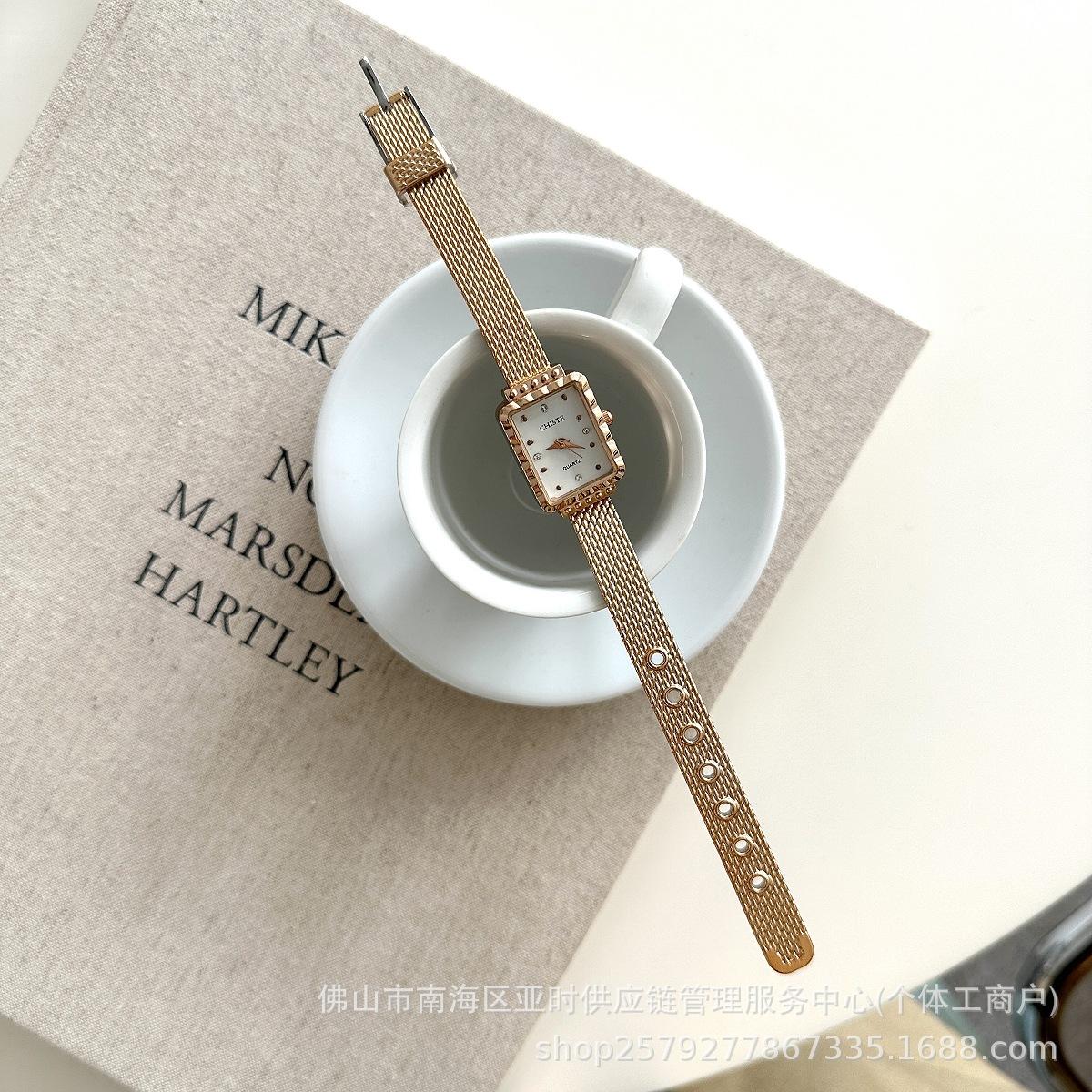 Chiets Classic Retro Small Green Watch Mesh Belt Simple Women S Watch Square Versatile Student Watch Women S Supply