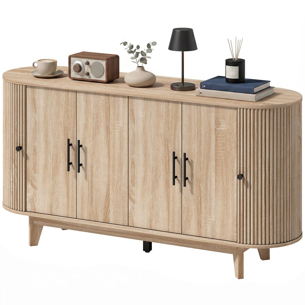 Living Room Sideboard, Oval, 4 Doors, 2 Adjustable Shelves, 147 x 40 x 76 cm, Oak