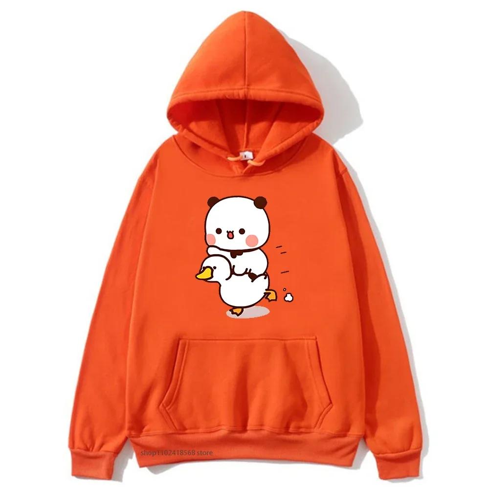 Cute Bubu and Duud Is Riding A White Duck Hoodie Panda and Brownie Bear Clothes Sweatshirts Hooded for Men Women Sudadera