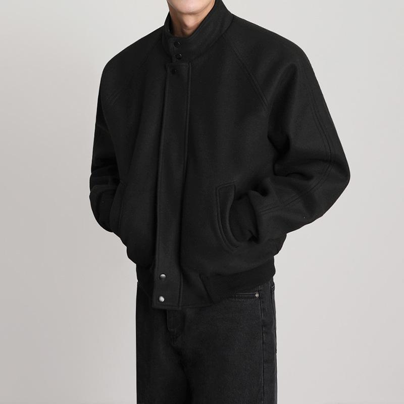 Stand Collar Woolen Jacket Men's Autumn and Winter Korean Style Loose Trendy Retro Jacket Top Clothes