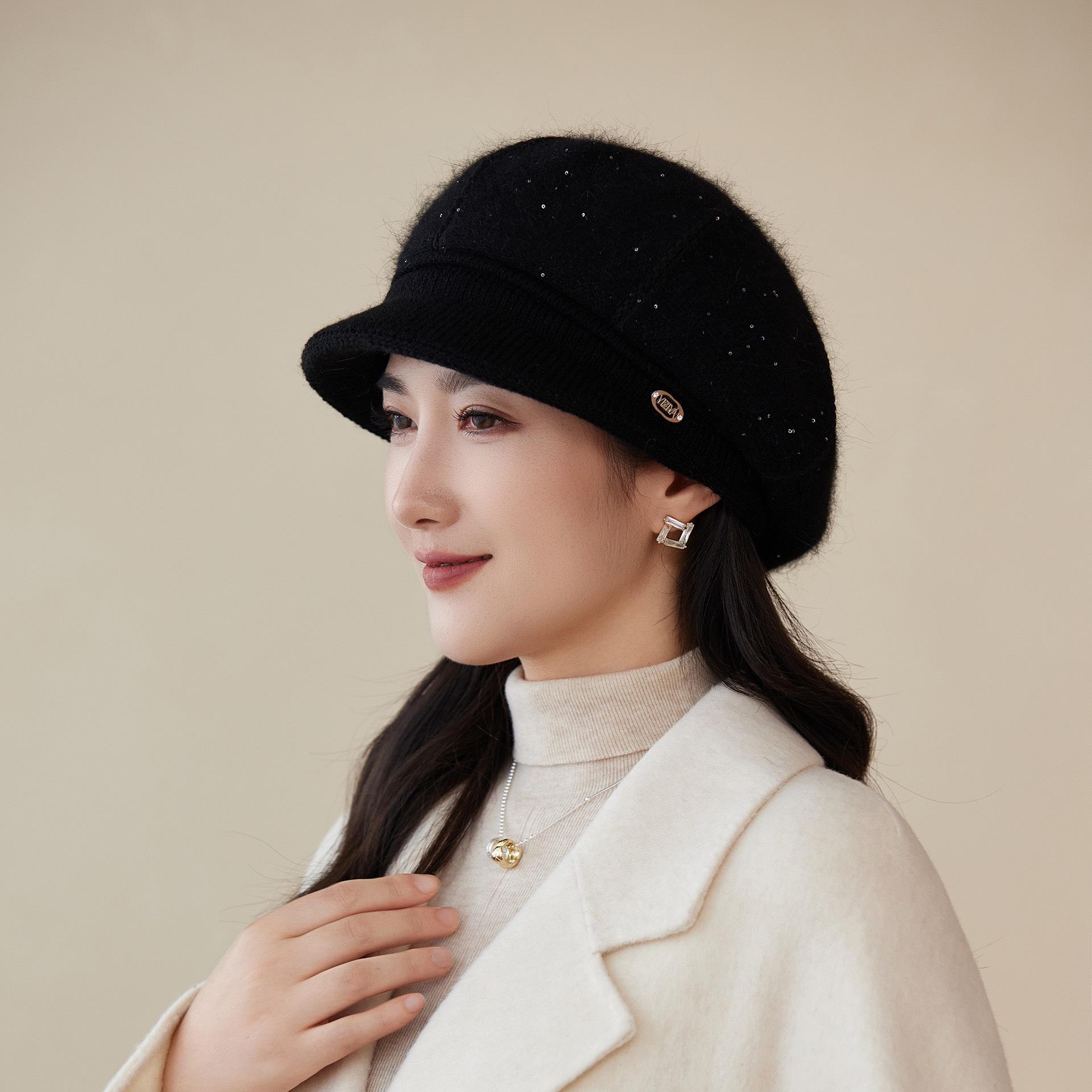 Сезонная шляпа женская материнская флисовая толстая теплая шапка вязаная шерстяная шапка холодная бабушкина шапка one size fits all and elastic чёрный