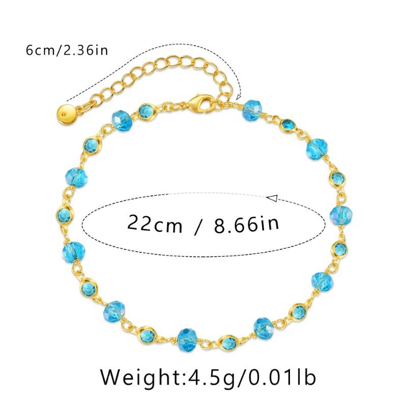 Women S Copper Plated 18k Gold Blue Zircon Handmade Beaded Anklet
