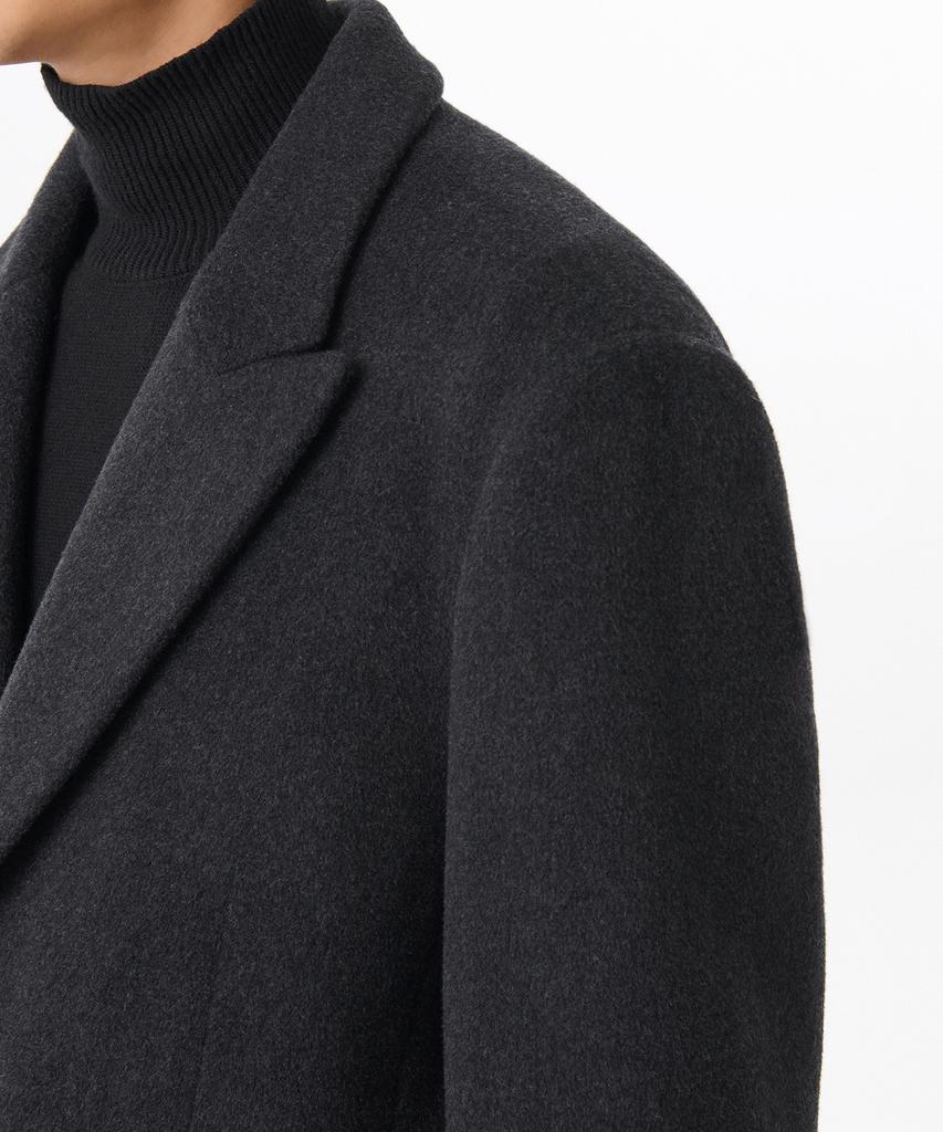 Musinsa Standard Cashmere Blend Daddy Shoulder Peaked Single Long Coat [Charcoal Grey]