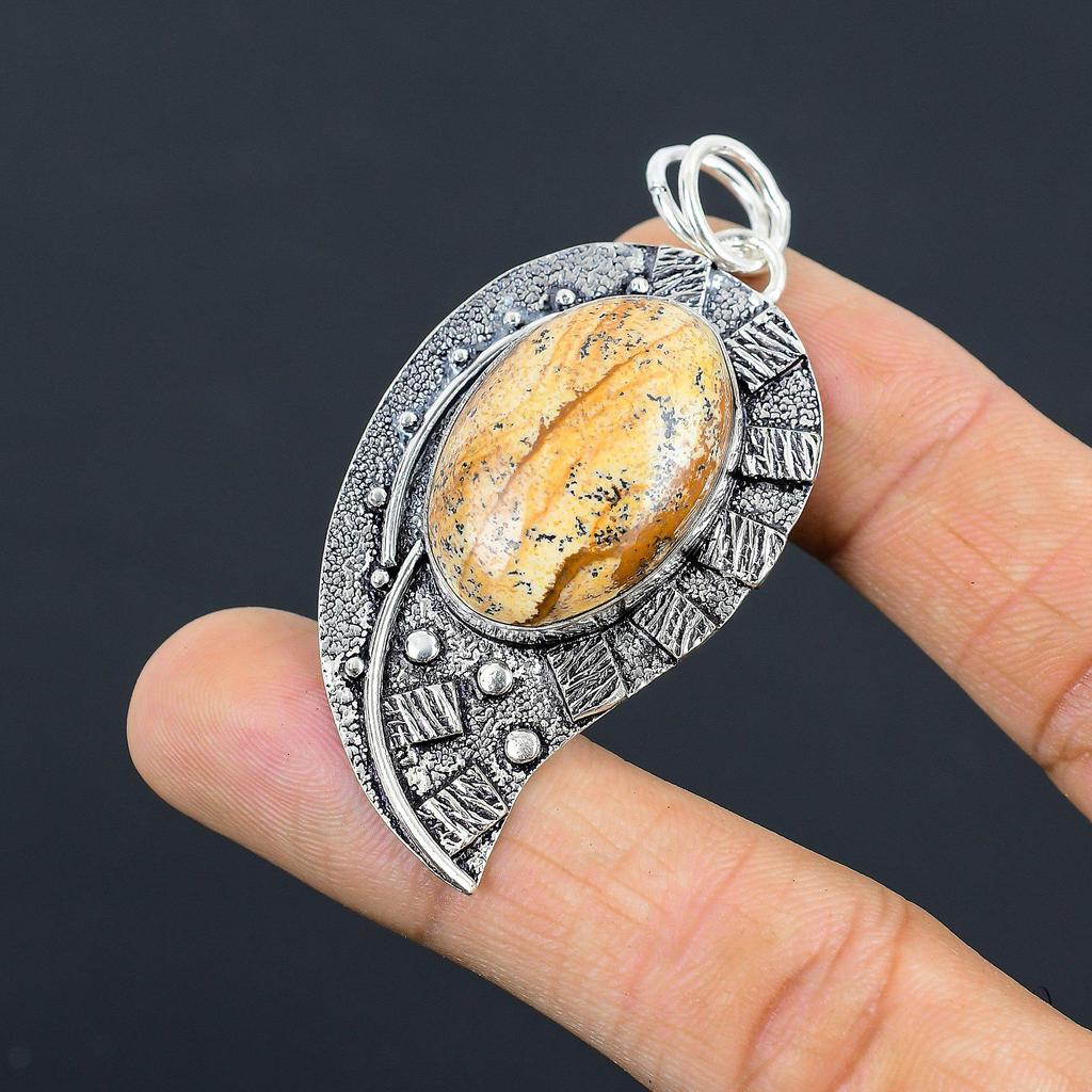 Natural Picture Jasper 925 Sterling Silver Bezel Engagement Boho Pendant Jewelry