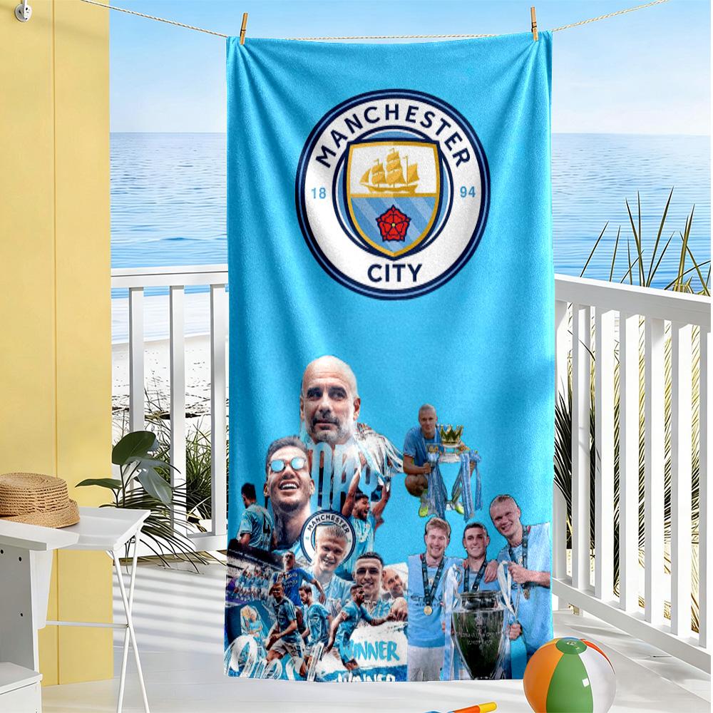 Asciugamano da Spiaggia Stile Manchester City FC Morbido Resistente Asciugatura Rapida Confortevole Leggero Adatto per Nuoto, Palestra, Campeggio, Yoga Vacanze