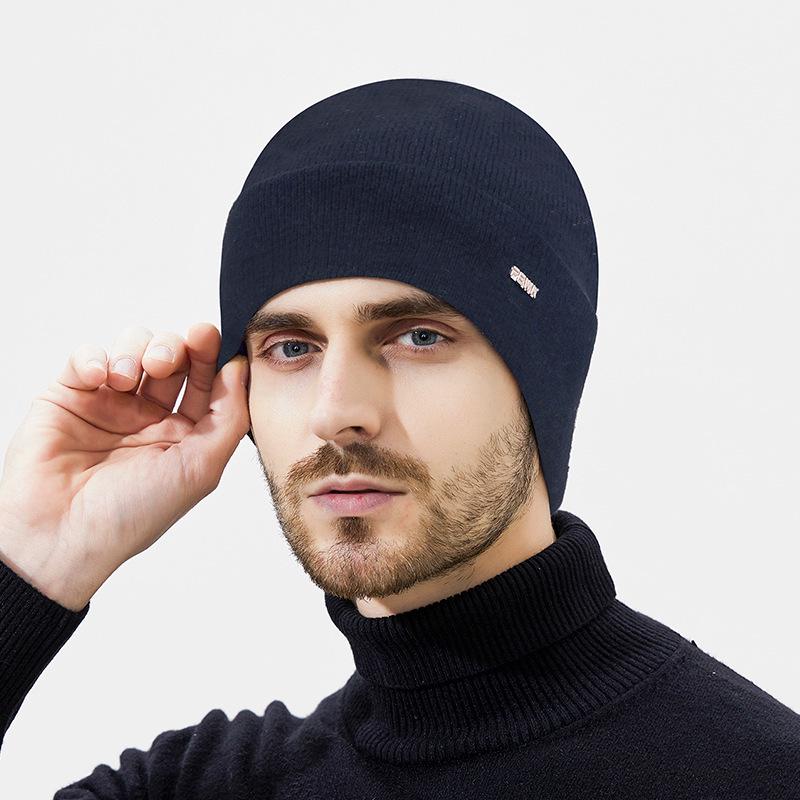 Men's Winter Wool Knit Hat with Ear Covers for Outdoor Travel and Cycling.