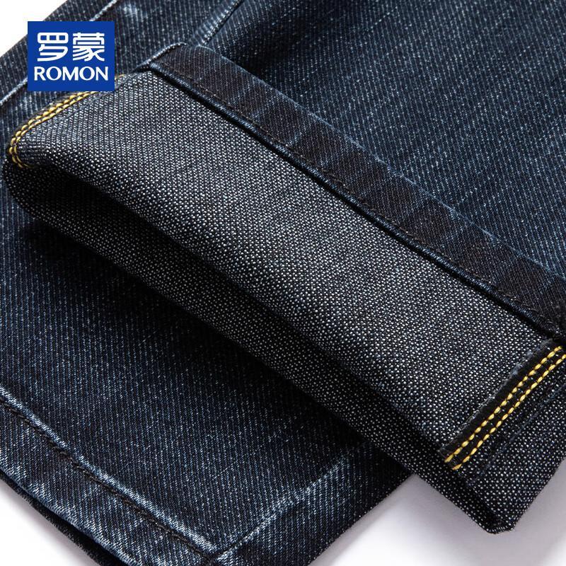 ROMON Men's Autumn/Winter Thick Straight-Leg Stretch Jeans