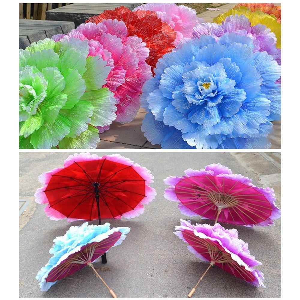 Ombrello da ballo da 70 cm in bambù Fai da te Ombrello Peonia Multicolore Fatto a mano Classe d'arte scenica Classico Brolly da viaggio