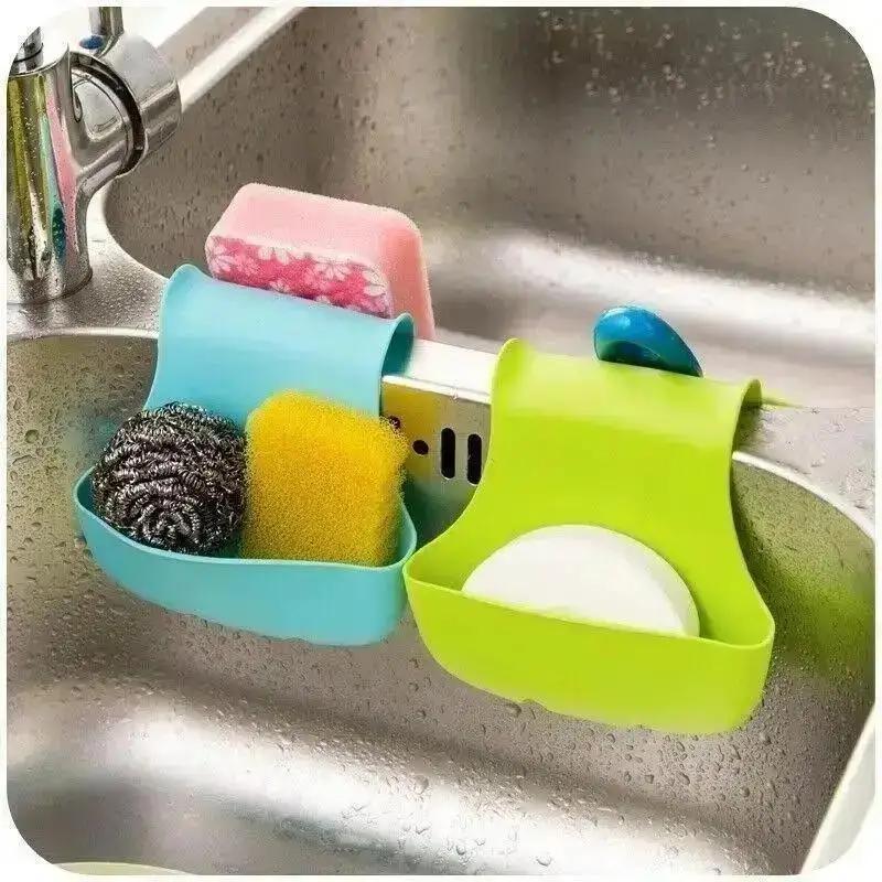 Hanging Pocket Drain Rack Shelf Suction Cup Sink Drain Basket Bowl Sponge Faucet Holder Kitchen Bathroom Storage Organizer