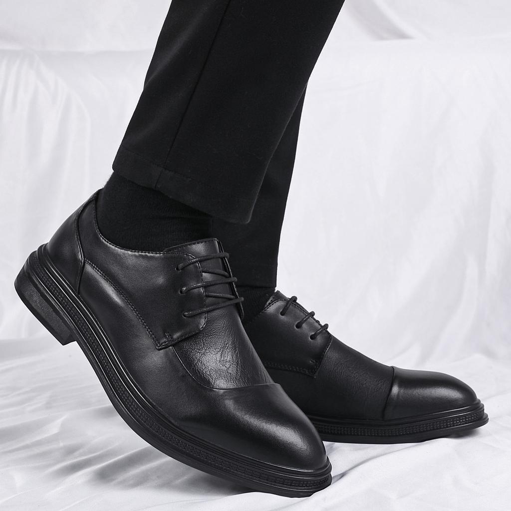 Business Dress Casual Shoes British Groom Leather Inner Height Increase Suit Soft Sole Wedding Leather Shoes Men Spring Job